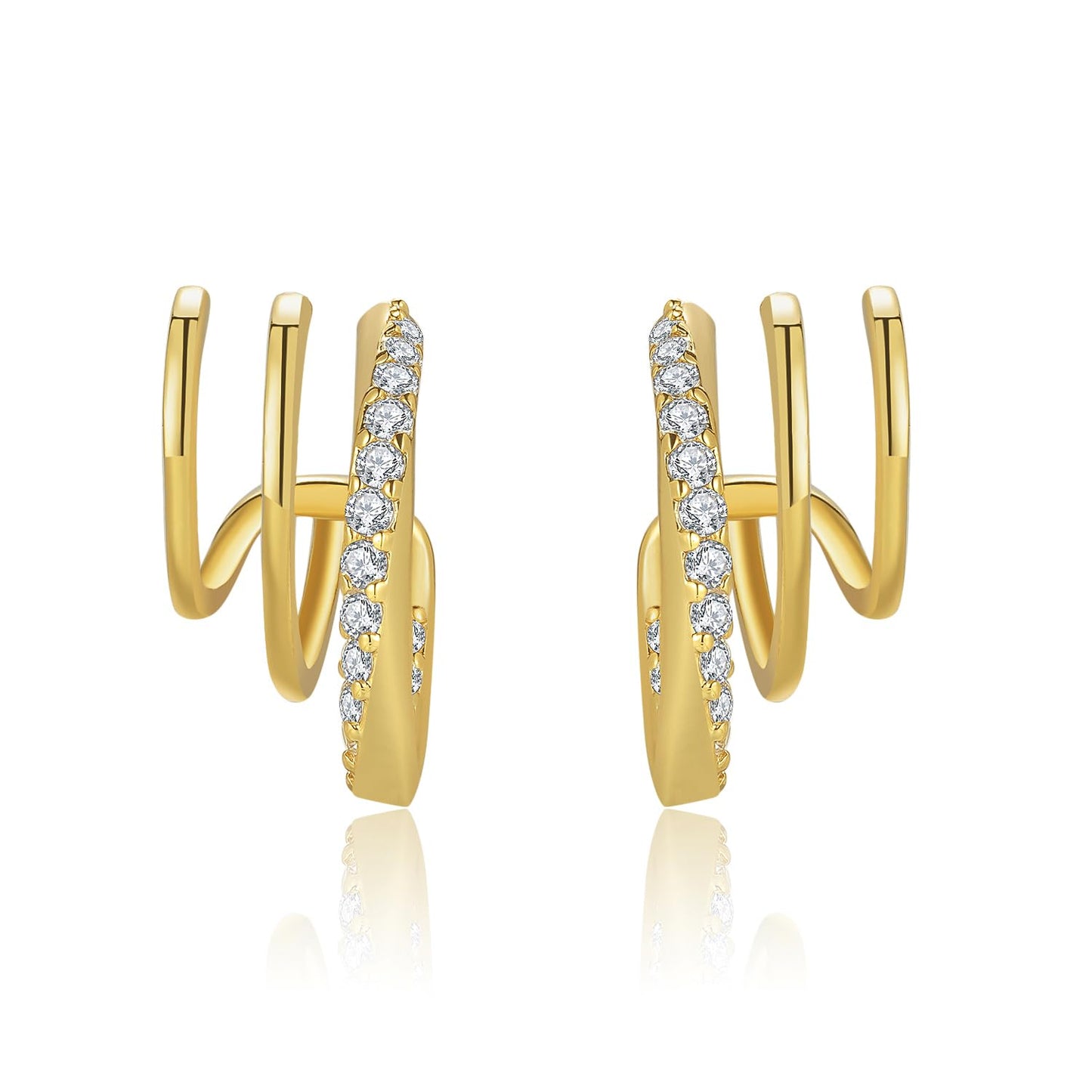 Obidos 14K Gold Plated Triple Huggie Illusion Stud Earrings | Gold Hoop Earrings for Women