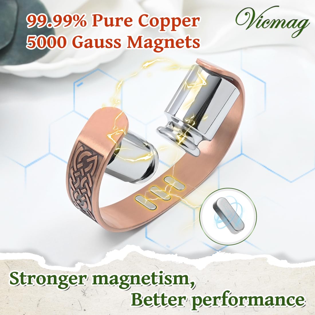 Vicmag Copper Bracelet for Men 9X Strength Magnetic 99% Pure Copper with 5000 Gauss Magnets, Tree of Life Present Box Adjustable(Axe Tree)