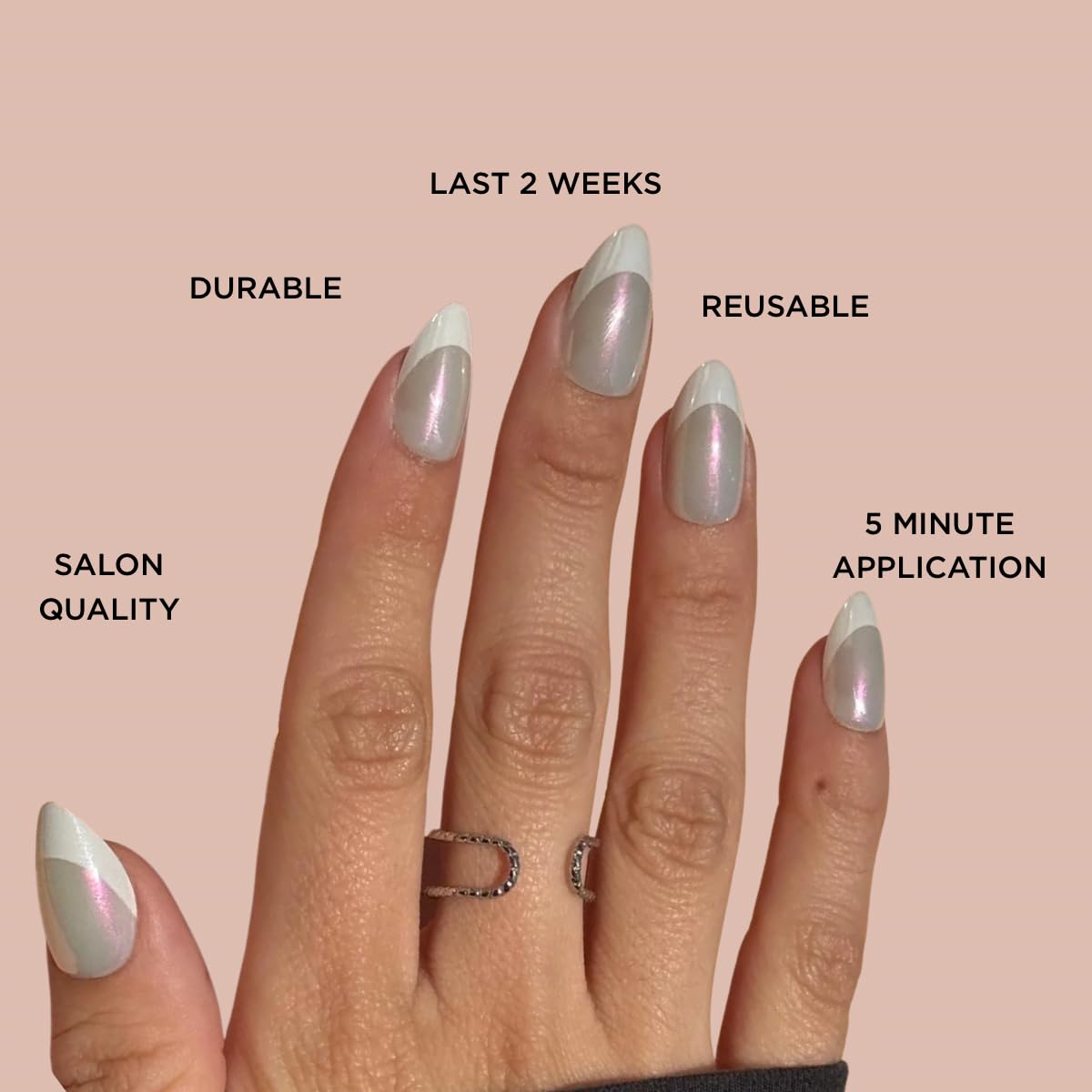 CHROME LADY Press-On Nails by Lavaa Beauty | Short Almond French Tip Iridescent Chrome Glaze Finish Nails