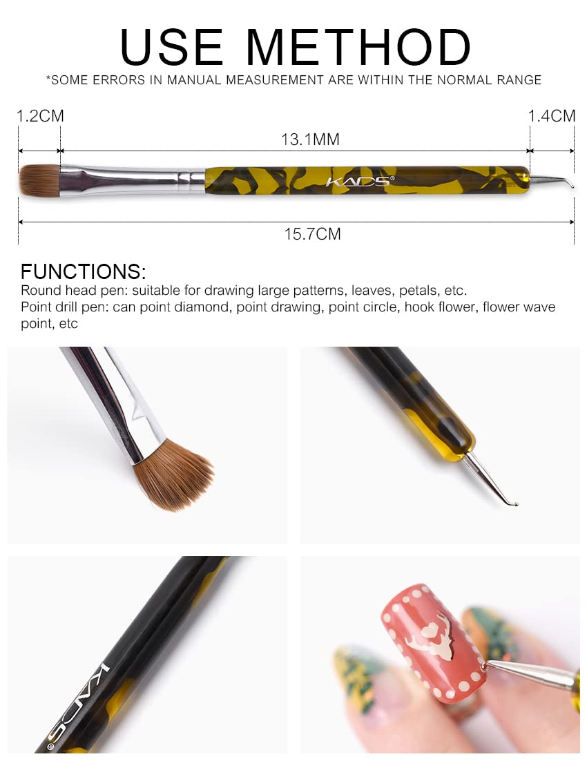 KADS 3pcs/set Kolinsky Sable Brush 2 Way Acrylic Professional French Nail Dotting Pen Manicure Clean-up Brush