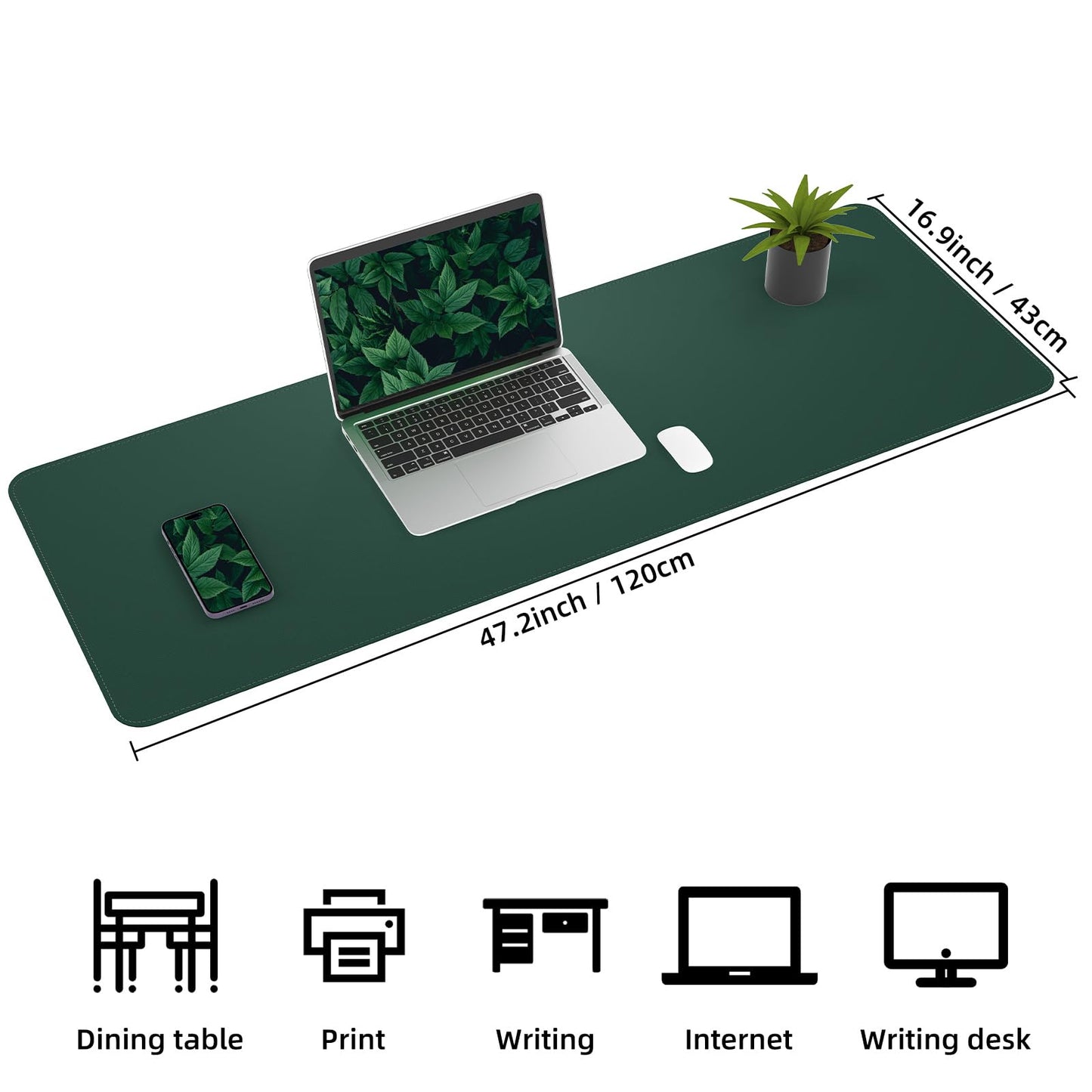 Leather Desk pad Protector, Large Desk mat with Natural Cork & PU Leather,Large Mouse pad, Office Desk Mat,Waterproof Desk Writing Pad for Office and Home (47in*17in, Dark Green)