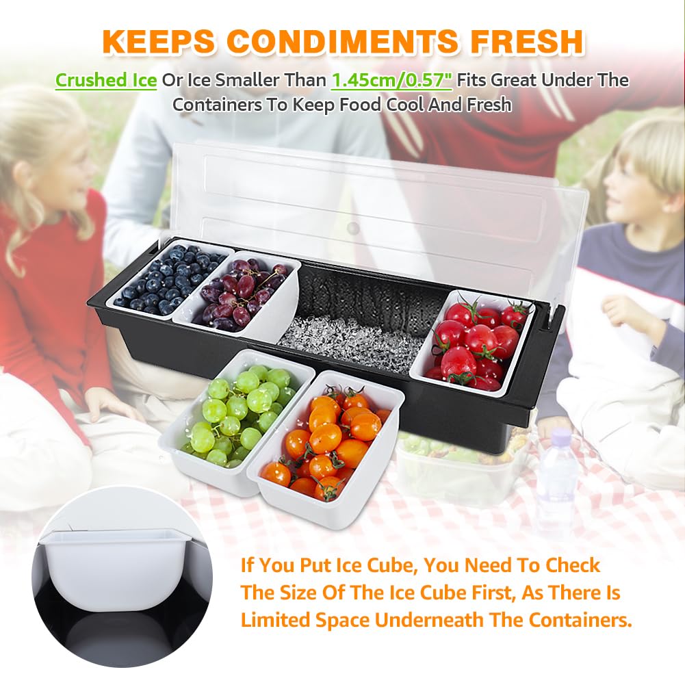 ZXXSFM Condiment Garnish Tray Caddy For Bartenders,Bar Garnish Fruit Caddy With Lid,Plastic Condiment Container For Bartending,Outside Parties (5 Compartment)