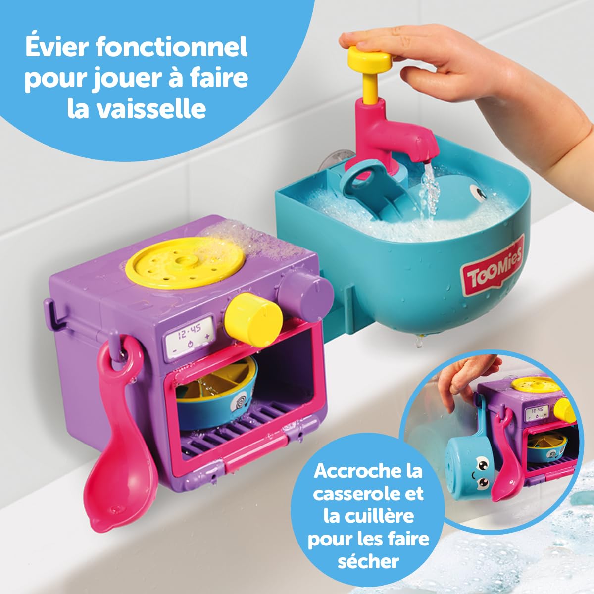 Toomies E73264 Bubble & Bake Bathtime, Bath Toddlers, Kitchen Themed Bubble Making Toy, 2 in 1 Set, Kids Water Play Suitable for 18 M & 2 3 & 4 Year Old Boys & Girls, Multicoloured, 21 X 28 X 15 cm