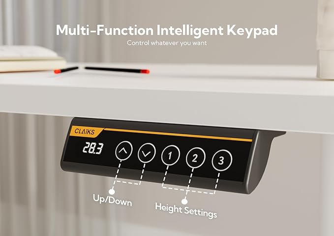 Claiks Electric Standing Desk, Adjustable Height Stand up Desk, 55x24 Inches Sit Stand Home Office Desk with Splice Board, White Frame/White Top
