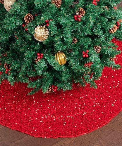 Mr. Pen- Christmas Tree Skirt, 48 inch, Red Sequin Tree Skirt