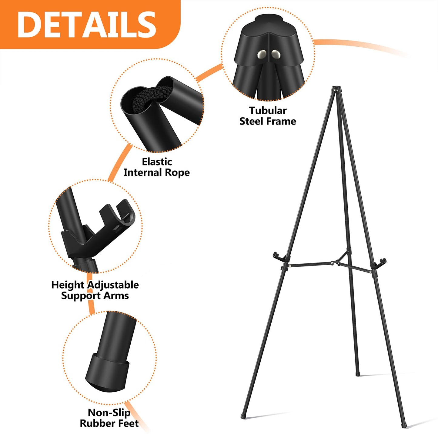 Easel Stand for Sign Portable,66" Art Easel Stand for Painting, Adjustable Metal Easels for Display,Wedding Signs, Posters-Black(2 Pack)