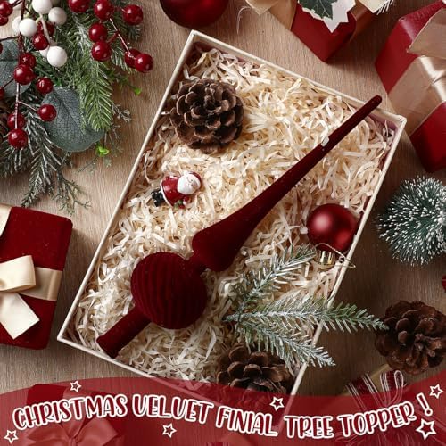 Sumind 11" Christmas Finial Tree Topper Vintage Burgundy Velvet Ornament