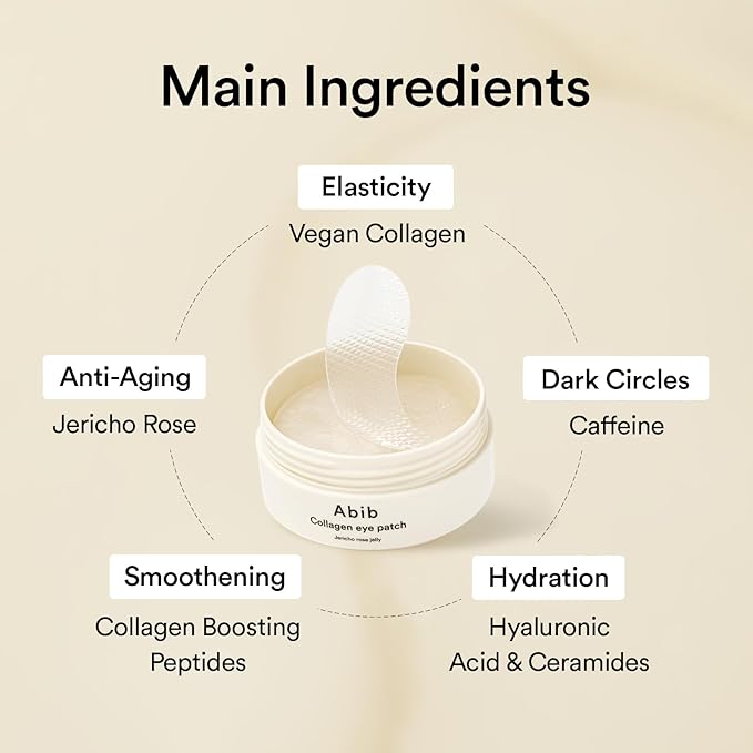 Abib Collagen Eye Patches 60 Patches, Korean Under Eye Patches for Puffy Eyes and Dark Circles, Anti-Wrinkle