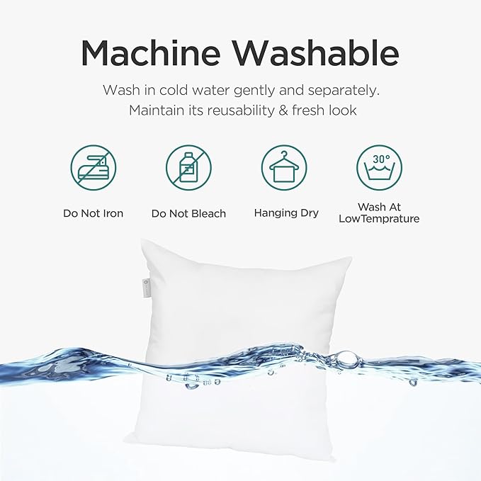 Acanva 18x18 Throw Pillow Inserts Set of 4, Premium Polyester Fiber Fill Square Sham Stuffer Cushion for Sofa, Bed, Couch and Chair, Machine Washable, White