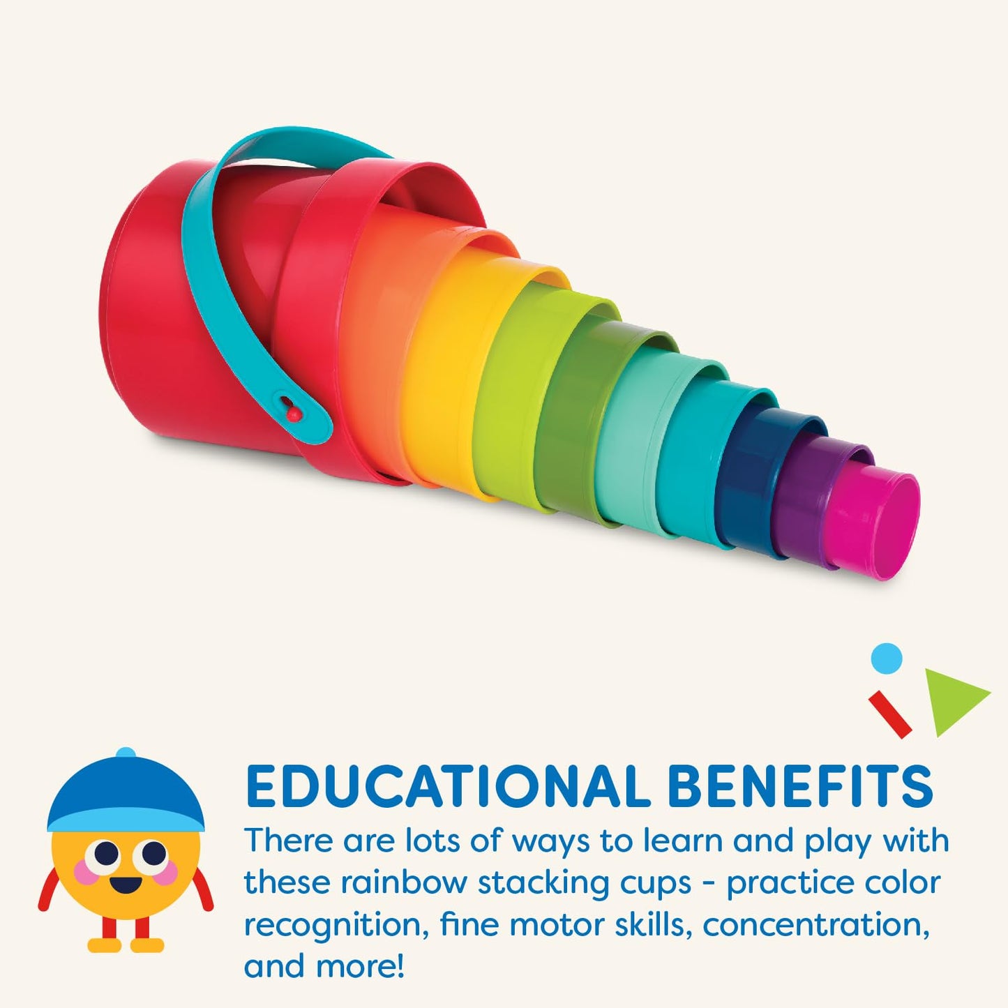 Battat – Stacking Toy – Educational & Dexterity Toy – Nesting Cup Playset – Water & Beach Toys – 18+ Months – Stack Up Cups, Medium, 10 Pieces Set