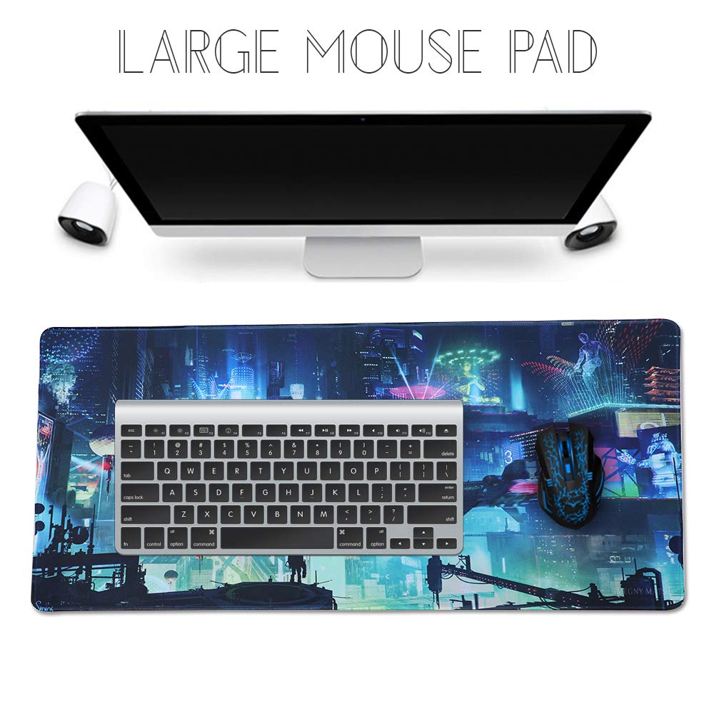 Imegny Extended Gaming Mouse Pad, Portable Mat for Keyboard & Mouse with Stitched Edges + Non-Slip Rubber Base （90x40 Green city005）