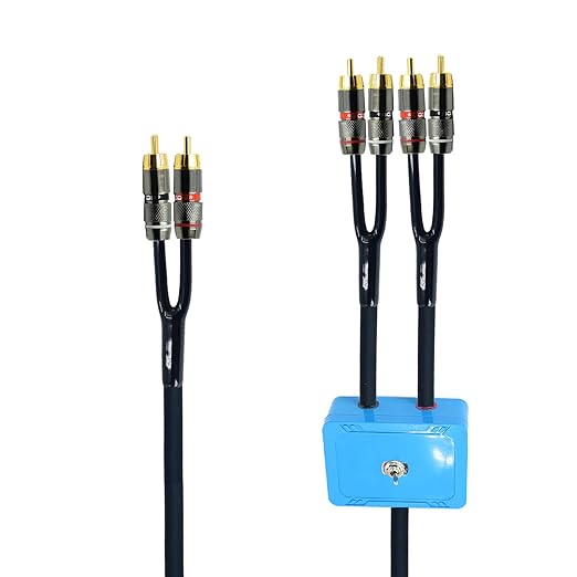 18ft Sound Channel swicher 2 male to 4 Male RCA Switch Selector 2 input 1 Output R/L Stereo Audio 1 in 2 Out Stereo Audio Splitter with Mute Button No External Power Required CD Speaker DVD Playe