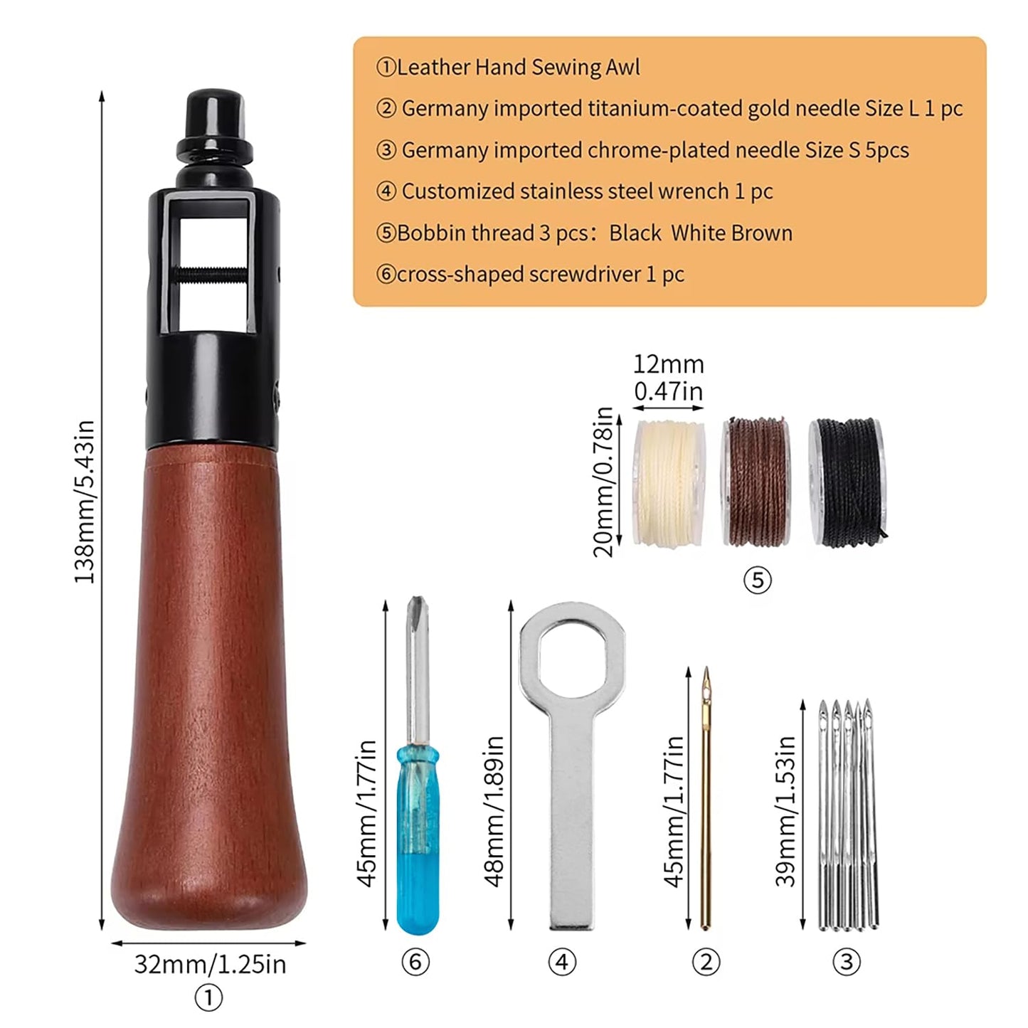 WUTA Repair Stitch Kit Leathercraft Stitch Awl Tool with 25 Colors 0.35mm Wax Thread, for Leather, Belt, Canvas, Fabric, Bag Repair Professional Stitcher Leather Craft Tool