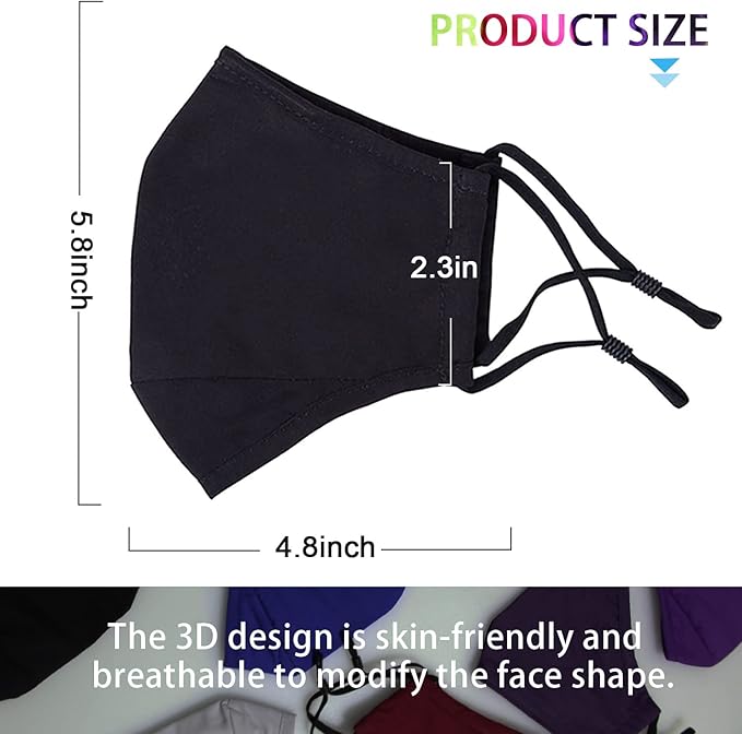 PAGE ONE Reusable Cloth Face Masks Washable Adjustable Breathable Cotton Face Mask for Women Men/6PC
