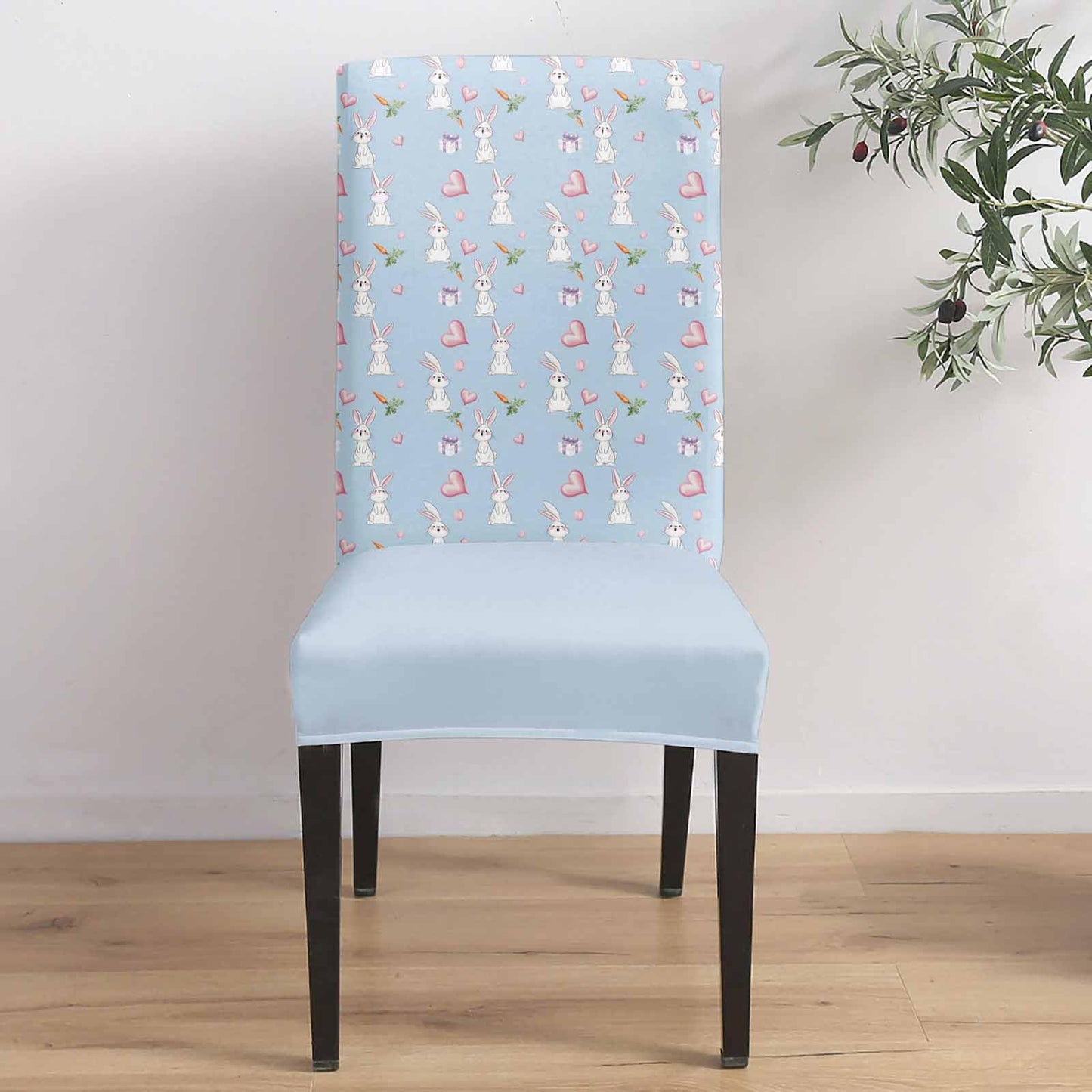 Chair Covers for Dining Room Easter Rabbits Carrots on Blue Stretch Chairs Slipcovers Removable Washable Seat Protector Pink Love Heart Gift Boxes Seat Cushion Cover for Home Hotel Party Decor,4PCS