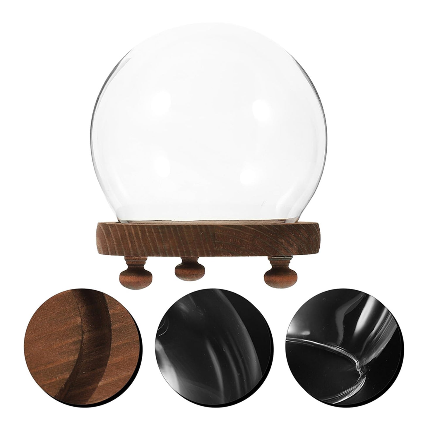 FESTFENDS Glass Cloche Dome Wooden Base Display Case for Preserved Flower and Succulent Craft Decoration