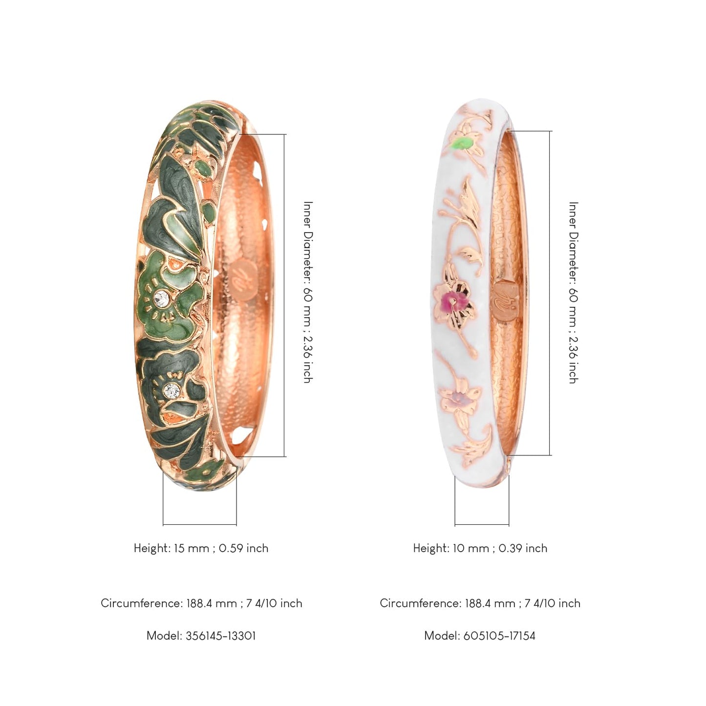 UJOY Vintage Jewelry Cloisonne Handcrafted Butterfly Enameled Gorgeous Rhinestone Hinged Cuff Bracelet Bangles Gifts 88A08-55A81 Green White