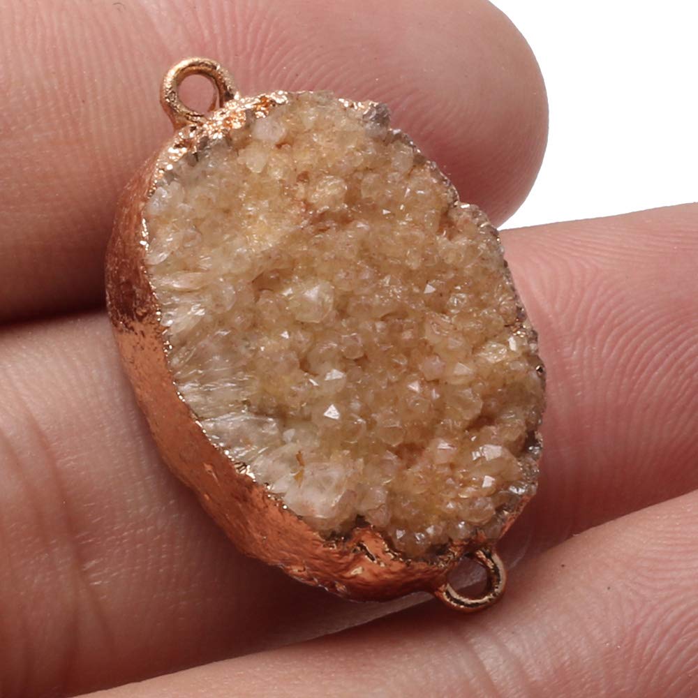 LHJ 5Pcs Natural Druzy Agate Connectors Random Color Stone Pendant Charms for Making Necklace Craft