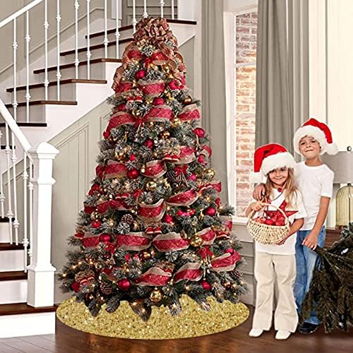 36 Inch Gold Christmas Tree Skirt Sequins Velvet Tree Skirt Sparkly Tree Skirts Sequin Christmas Tree Floor Mat Personalized Round Tree Mat for Christmas Ornaments Xmas Decor Tree Skirts for 6ft Tree