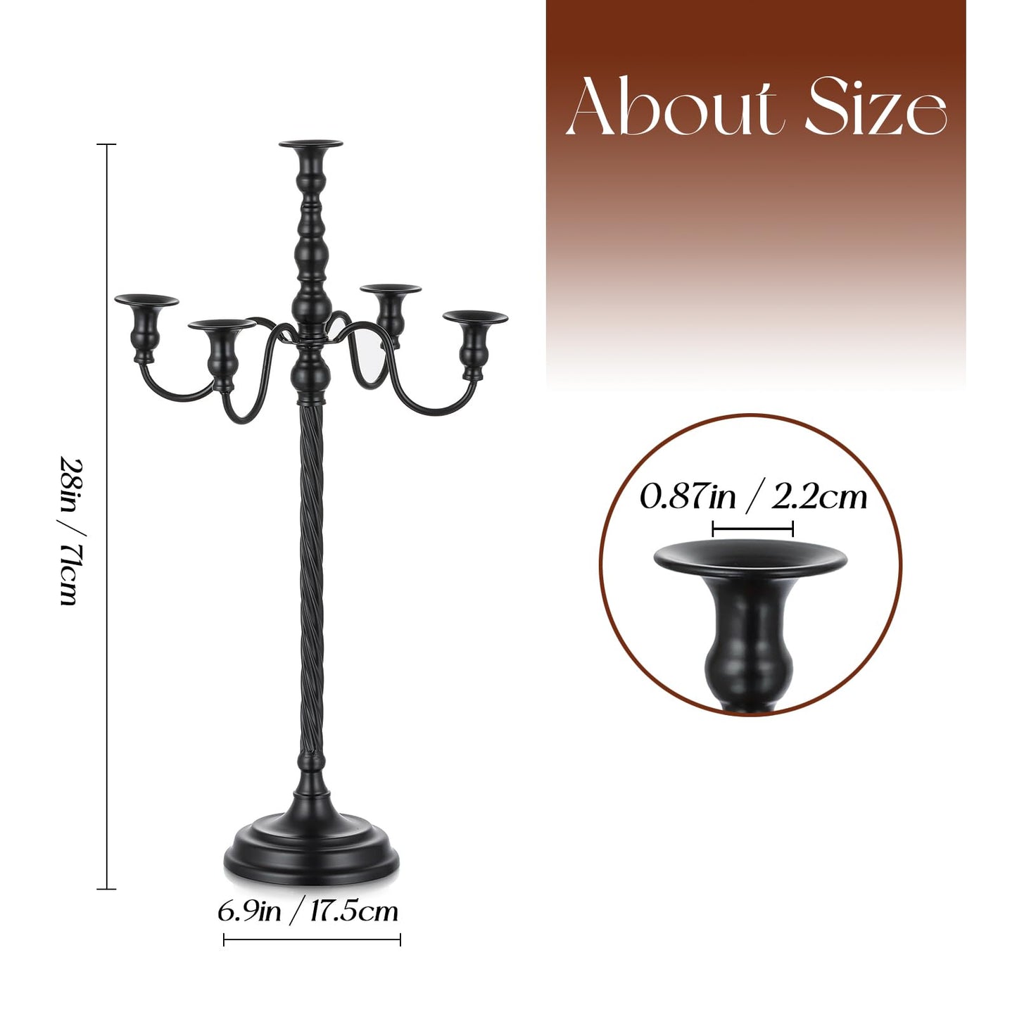 Candeldo Black Candelabra Halloween Decorations: 28 Inches Floor Gothic Candle Holder 5 Arm Metal Candlestick Stand for Table Fireplace Victorian Decor Set of 2