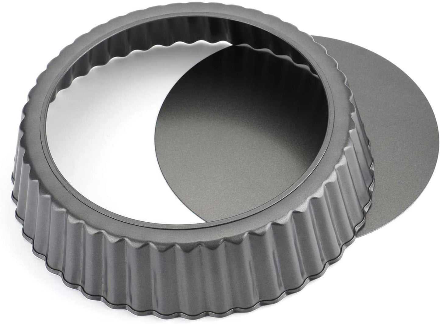 Tosnail 2 Pack Deep Tart Pan, 9.5" x 2" Quiche Pie Pan with Removable Loose Bottom, Fluted Baking Pan