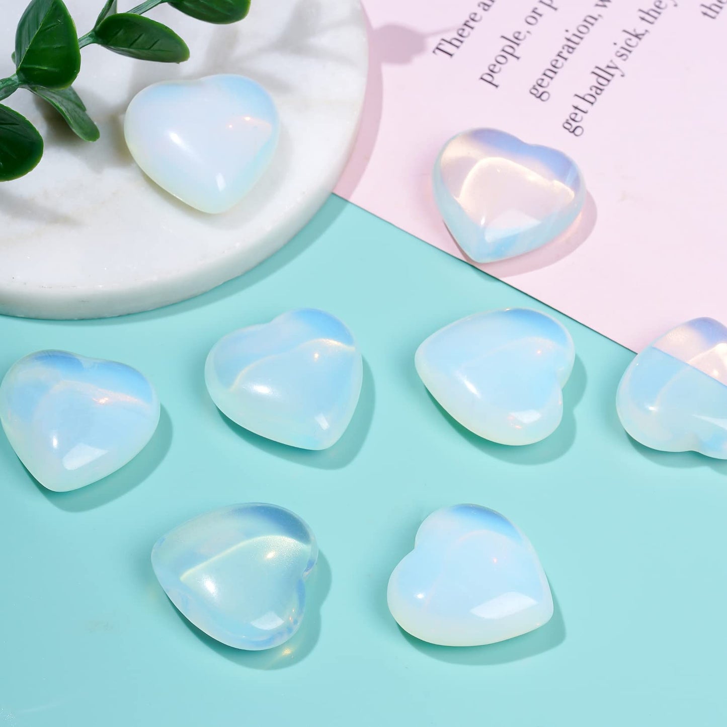 Marrywindix 10 Packs 1 Inch Healing Crystal Natural Opalite Heart Love Carved Palm Worry Stone Chakra Reiki Balancing