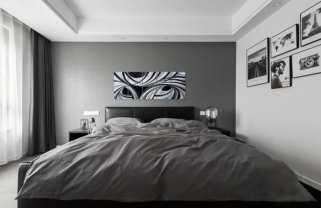 Yihui Arts Black and White Metal Art Wall Decor Hand Crafted Abstract Aluminum Artwork Modern Wall Sculpture Home Accent for Living Room Bedroom Dinning Decor