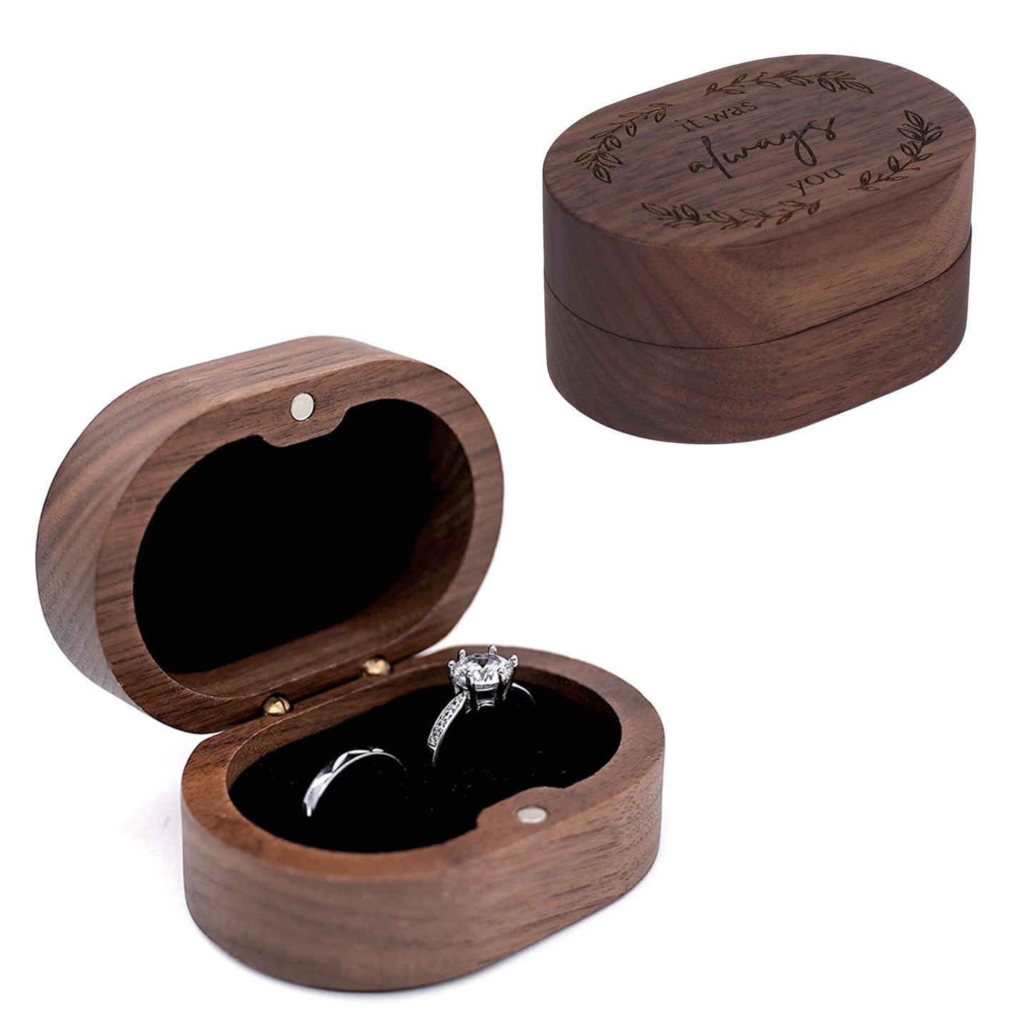 Booinxaa Wedding Ring Box for Proposal, Engagement Ring Holder Gift for Wedding Day, Handmade Wooden Rustic Ring Storage Box Engagement Gift
