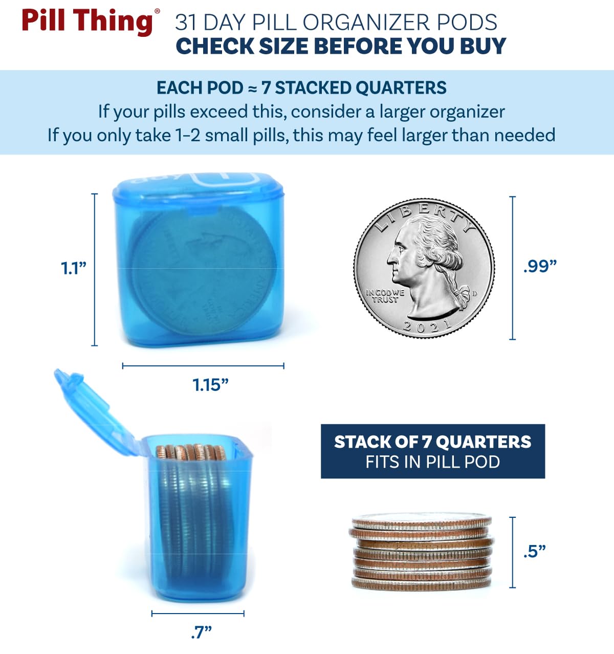 Monthly Pill Organizer 2 Times A Day AM/PM 31 Day Pill Box, Small Removable Travel Daily Pod Cases with Bonus Medical Alert Card