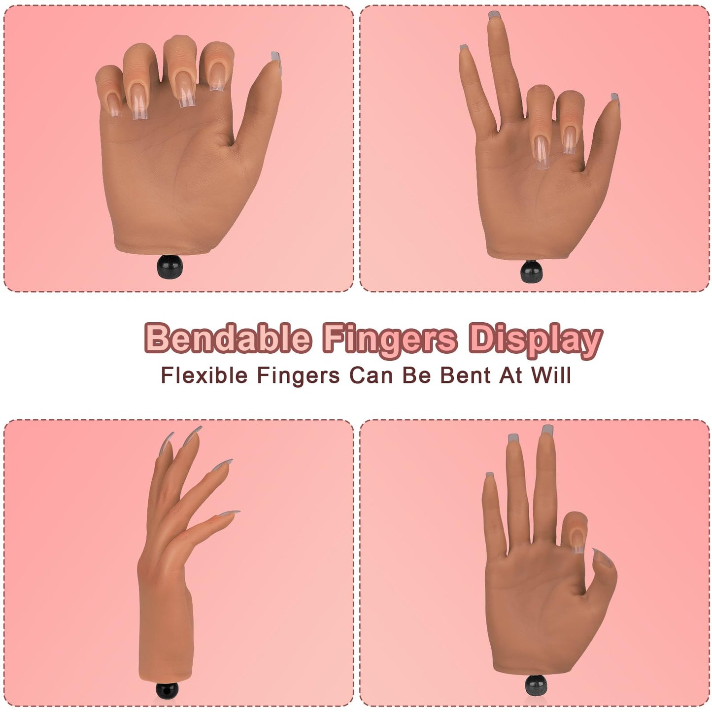 Practice Hand for Acrylic Nails,Silicone Nail Practice Hand with Stand Bracket,Realistic Bendable Mannequin Hand, Fake Hand for Nails Display, Manicure, Nail Tech