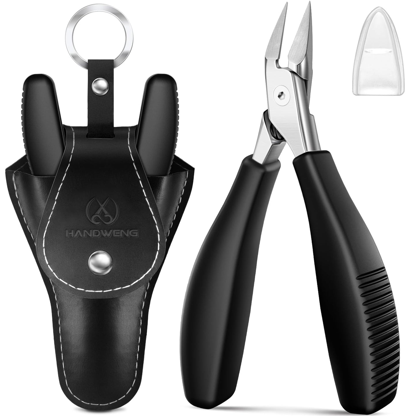 Ingrown Toenail Clippers for Thick Toe Nails, Straight Nail Clippers for Men, Heavy Duty Toe Nail Clippers with Soft Handle, Ultra Sharp Stainless Steel Fingernail Clippers with PU Leather Pouch