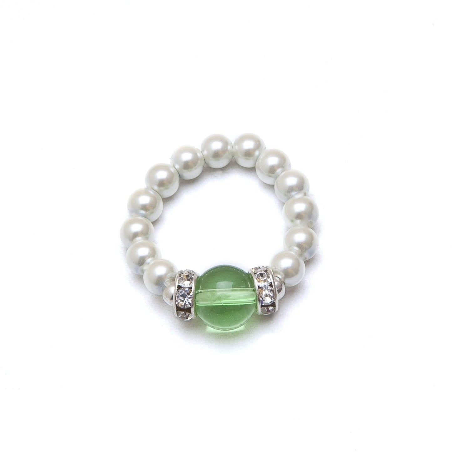 MAGNEHEALTH Peridot and White Magnetrim Hematite Stretch Wellness Ring (Small)