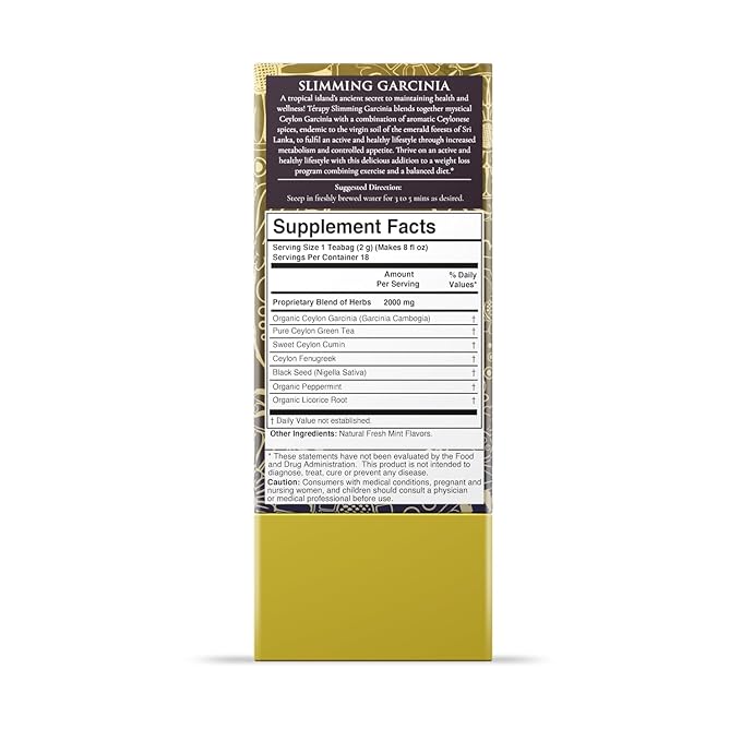 Térapy Ceylon All Day Slimming Tea | All Natural Herbal Ingredients featuring Garcinia Cambogia | Organic Herbal Slimming Tea Bags | Eco-friendly Individually Wrapped Tea Bags - 18 Count