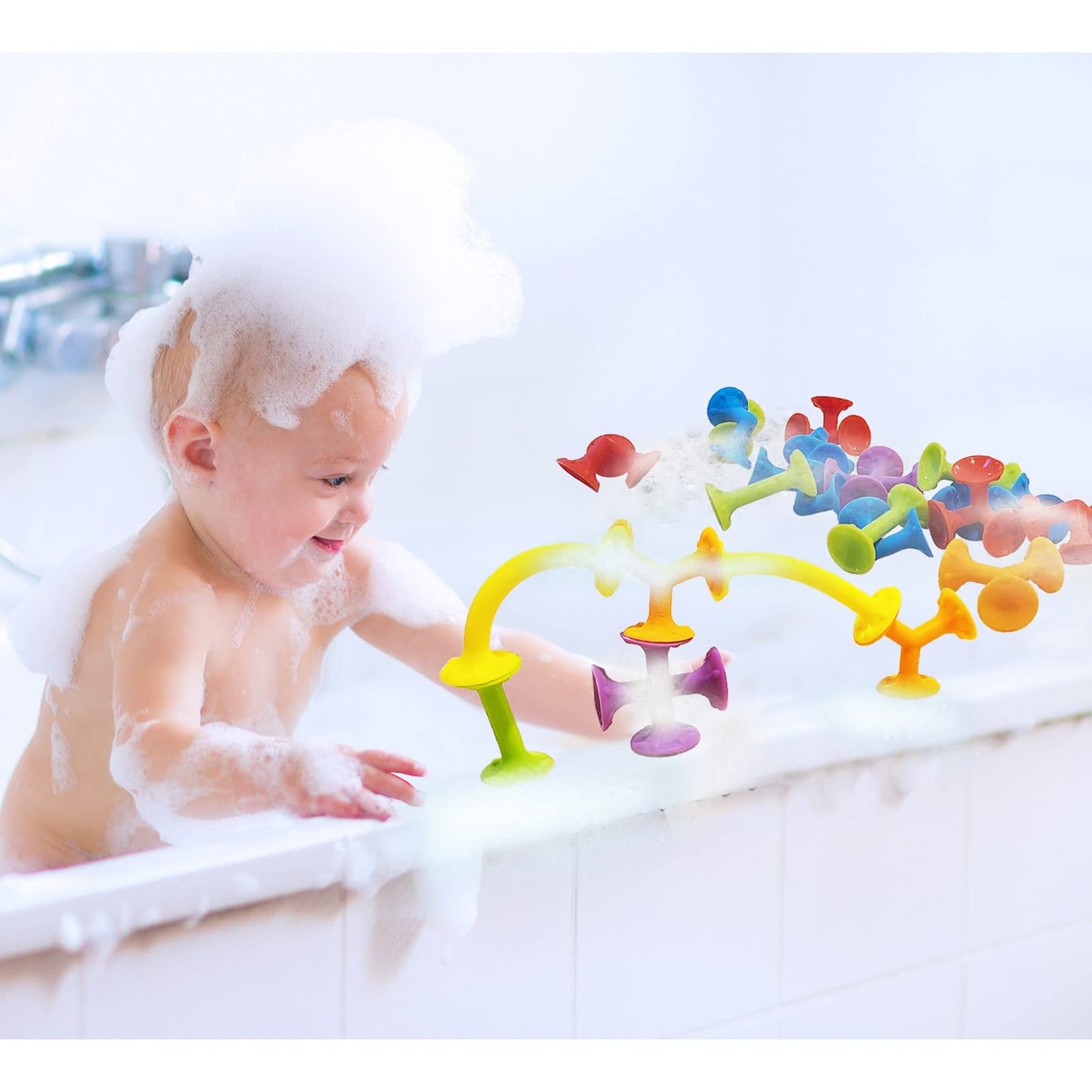 Froogly - 100 Piece Suction Toys - Montessori Bath & Construction Building Set - Silicone Toys for Toddlers & Kids Ages 3-6