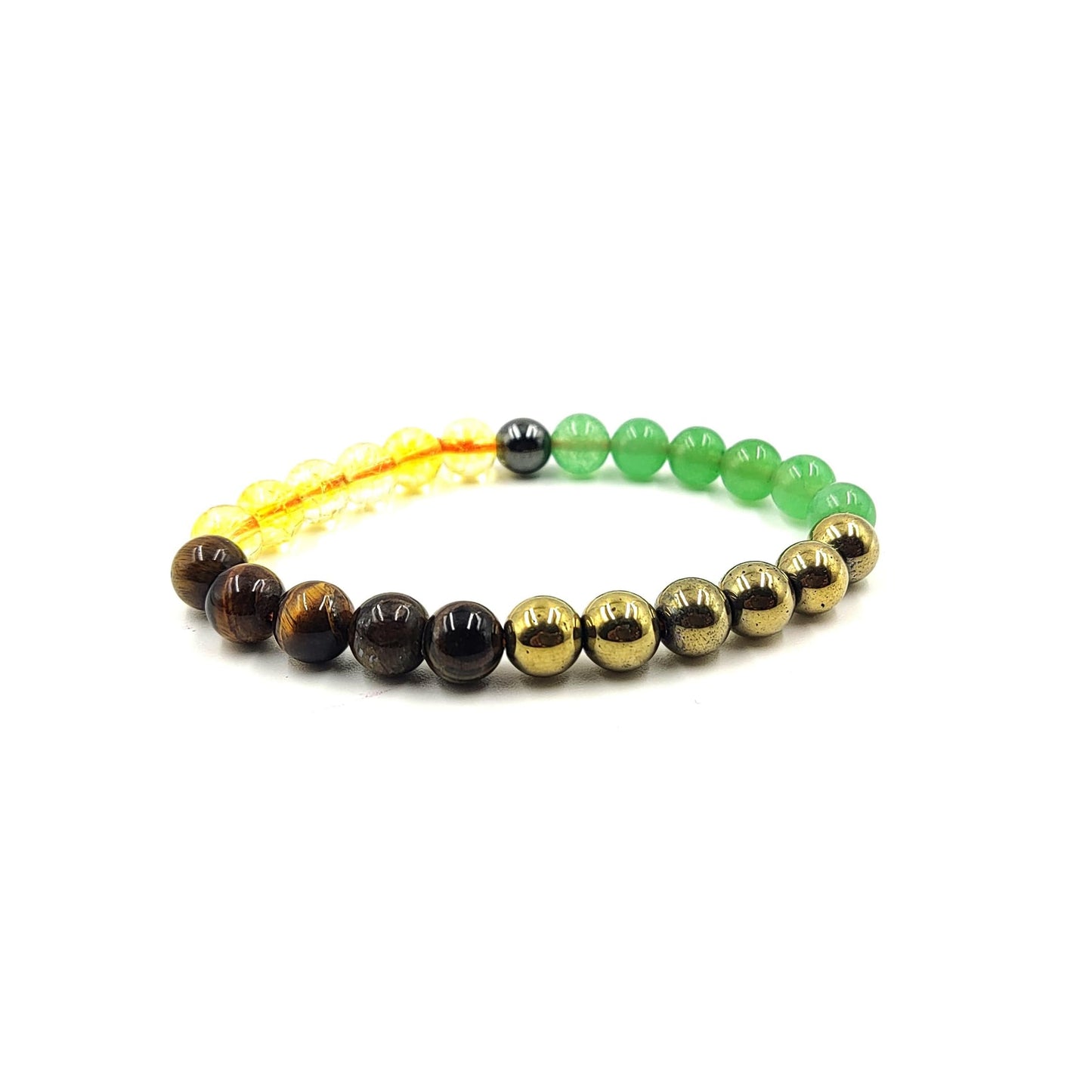 PRECIOUS PEBBLE Wealth & Confidence Bracelet for Men & Women, Natural Pyrite, Green Aventurine, Hematite & Citrine Beads – 8mm Adjustable Stone Bracelets for Focus, Style, Clarity & Everyday Wear