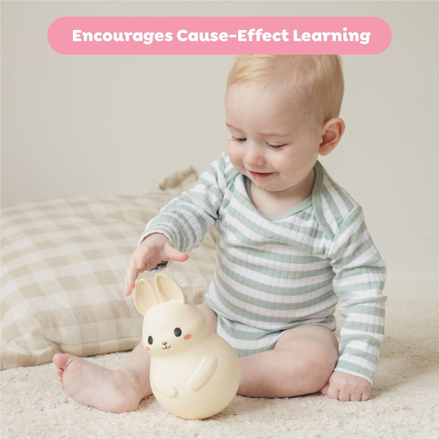 Tiger Tribe: Roly Poly - Bunny - Soft Silicone, ECO Bio-Plastic, Twinkling Sound, Soothing Sensory Toy, Infant & Baby Ages 3+ mo.