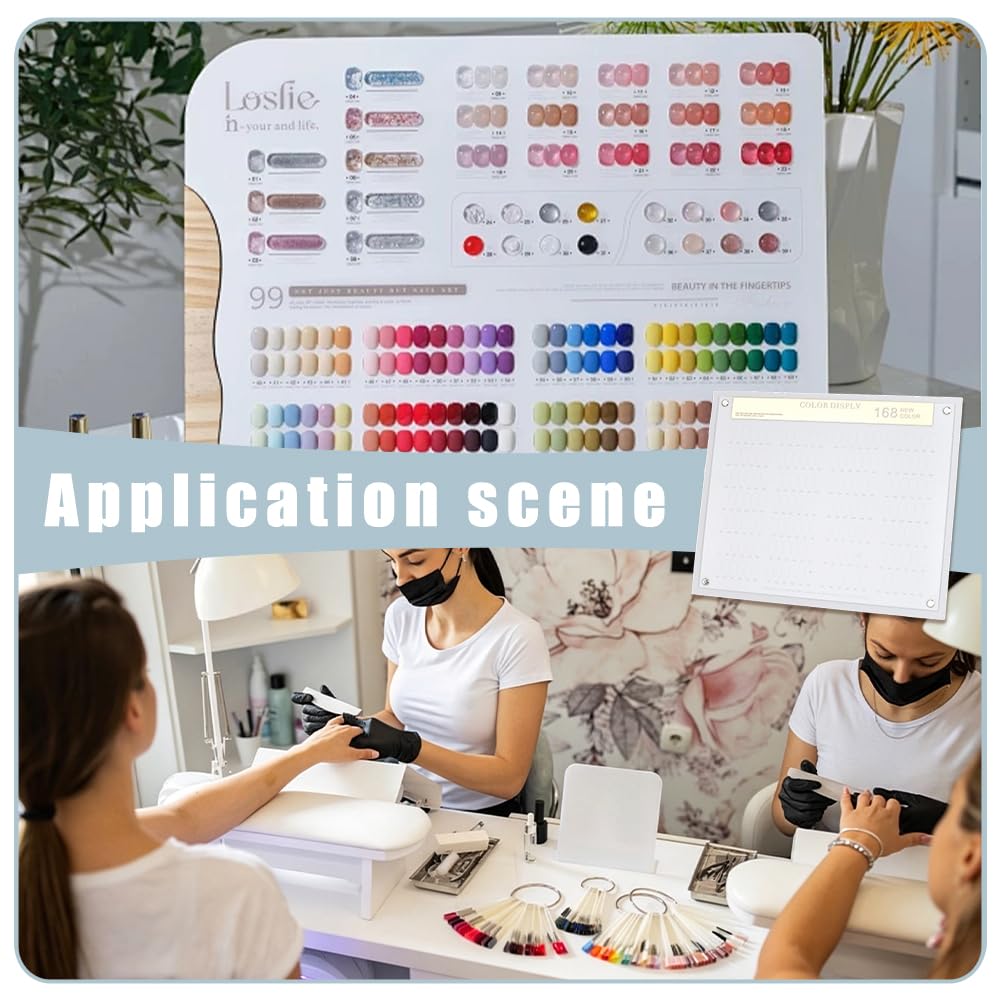 CRAFTYMELODY Nail Color Display Board Set Rectangle Acrylic Fingernail Art Display Board Set Showing Shelf Including Clear Nail Tips Adhesive Stickers for Nail Tech Training Salon Home Studio