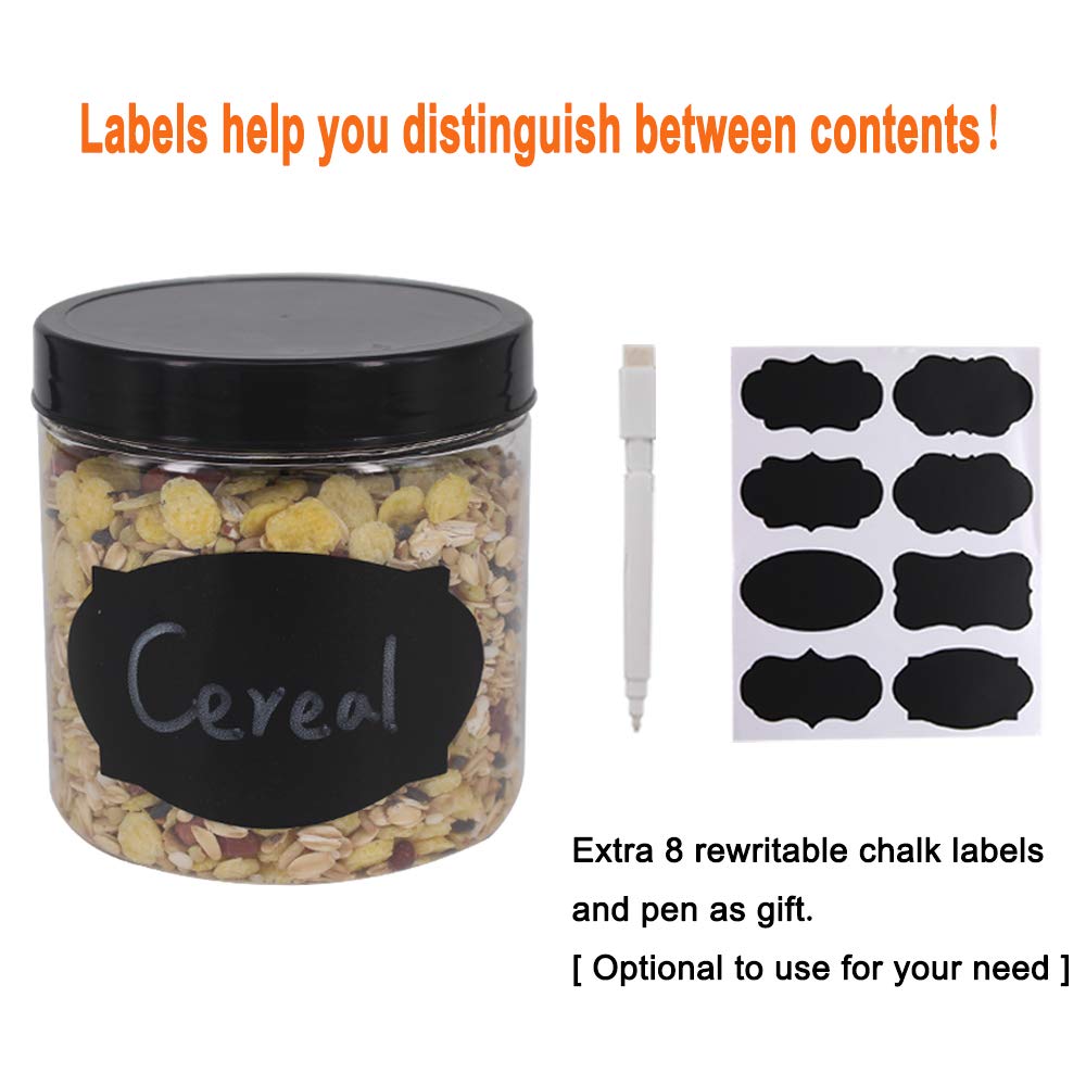 zmybcpack 12 Pack 16 oz Plastic Jars with Lids, Extra Labels, 1 Pen, Clear PET Seal Jar for Food Storage,Wide Opening Storage jar For Dry Food, Peanut, Powder, Kitchen & Craft Storage