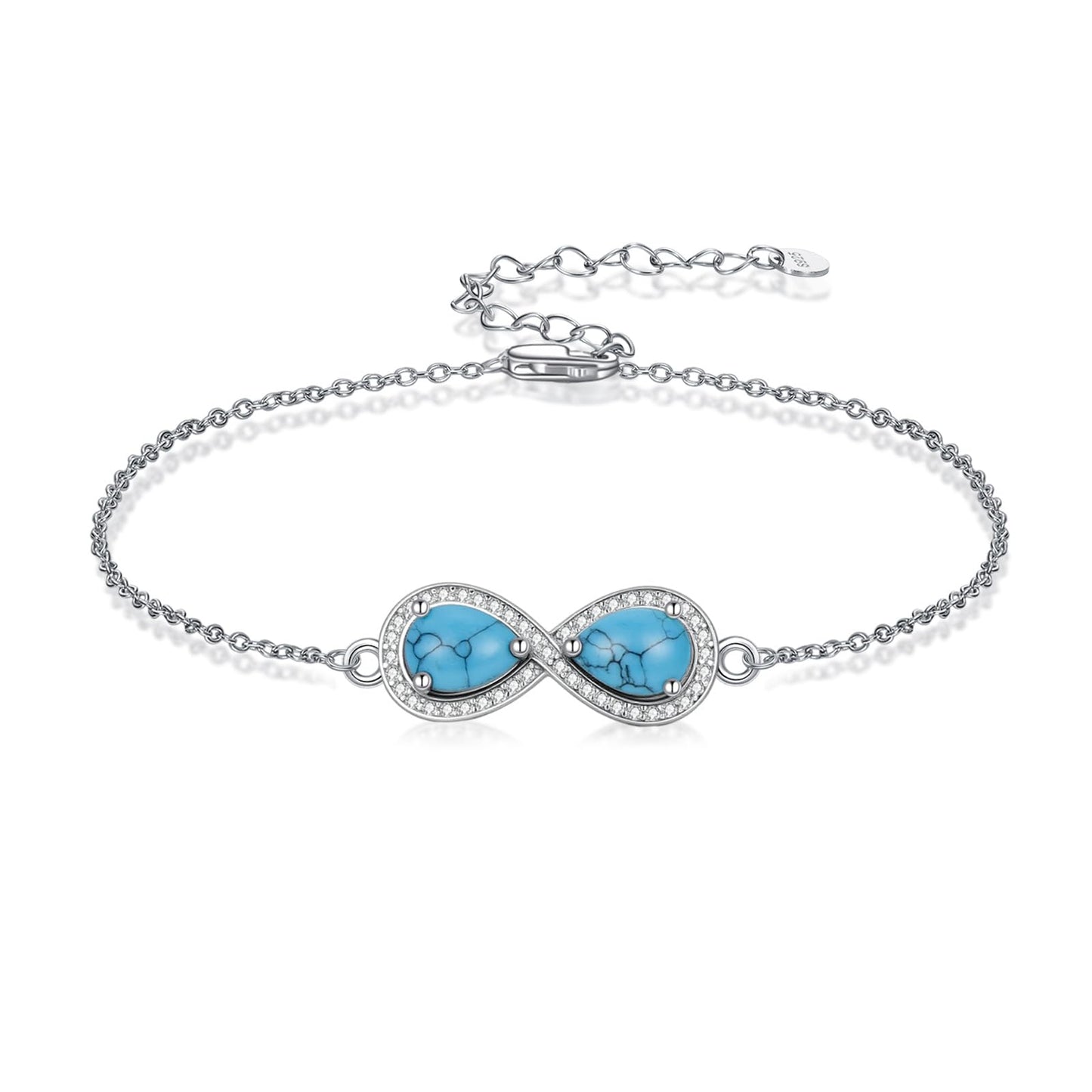 PEIMKO 925 Sterling Silver Infinity Symbol Turquoise Exquisite Bracelet Boho Style Bracelet Jewelry Gifts for Women Mother-3