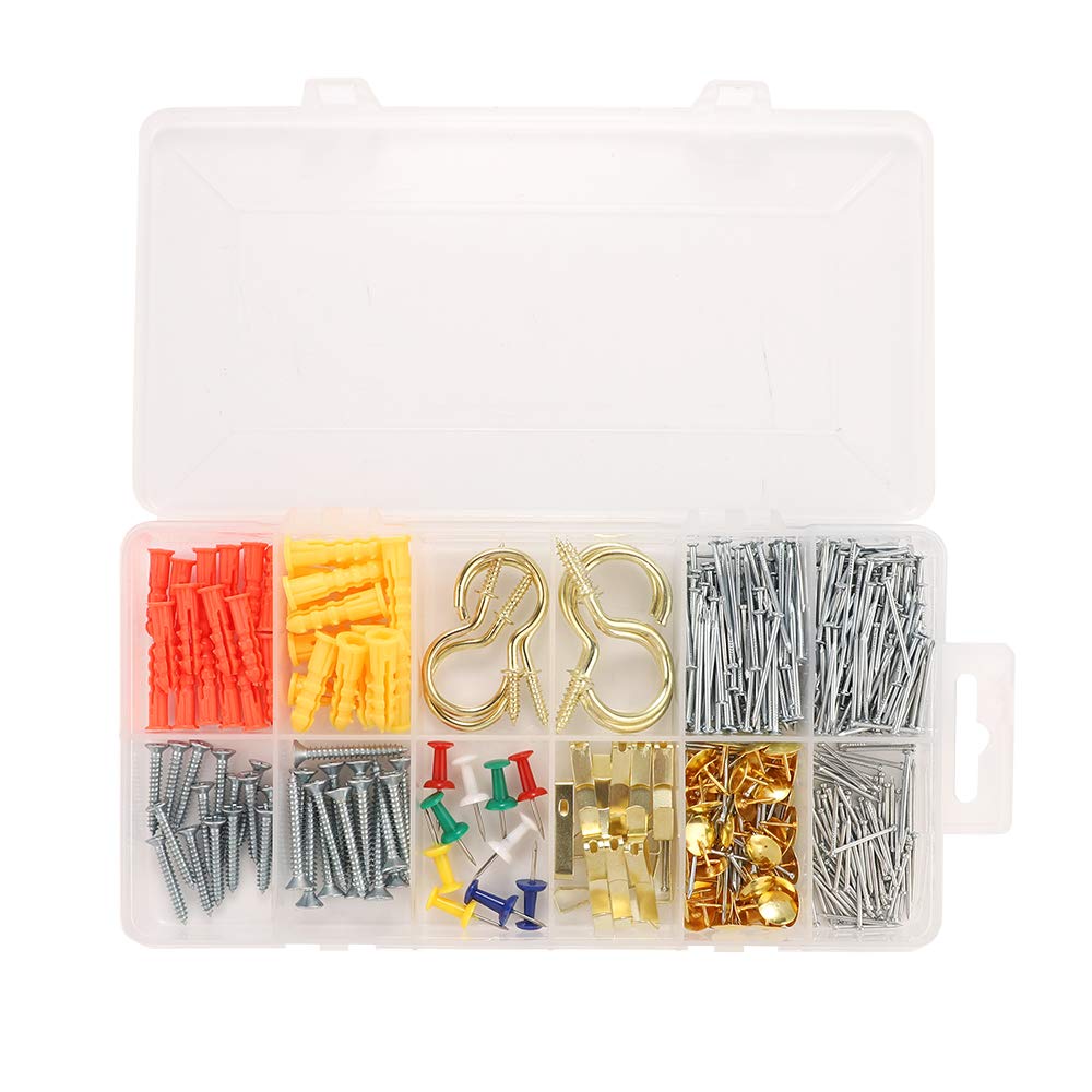 Picture Hangers,Picture Hanging Kit, DIGIGER Heavy Duty Picture Hooks with Nails and Hardware for Wall Mounting Picture Frame, Canvas, Mirror Hanging, Holds 10-100 lbs,Golden (600PCS)