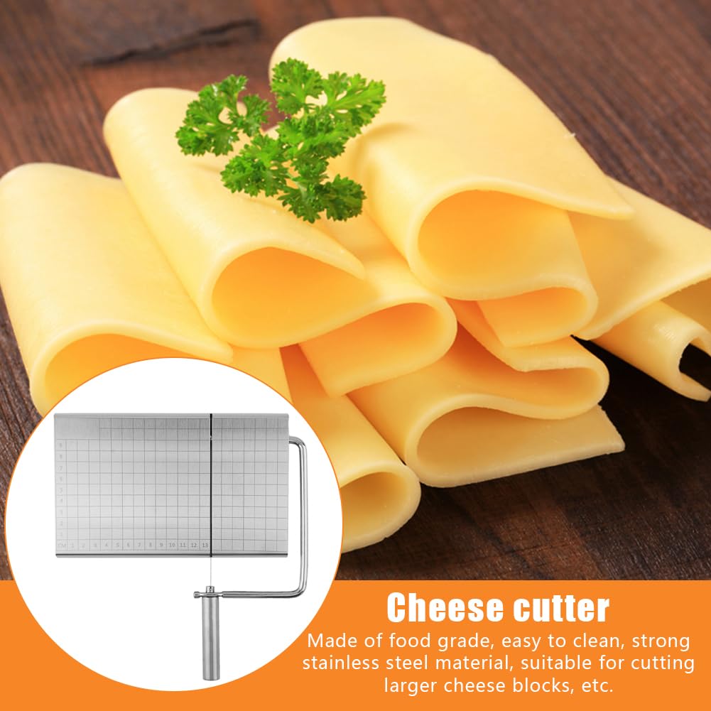 homfanseec Stainless Steel Cheese Slicer Cutter, Cheese Slicer with Wire, Adjustable Cheese Cutter Board with 6 Replacement Wires, for Cutting Cheese Butter Vegetables Sausage(silver)