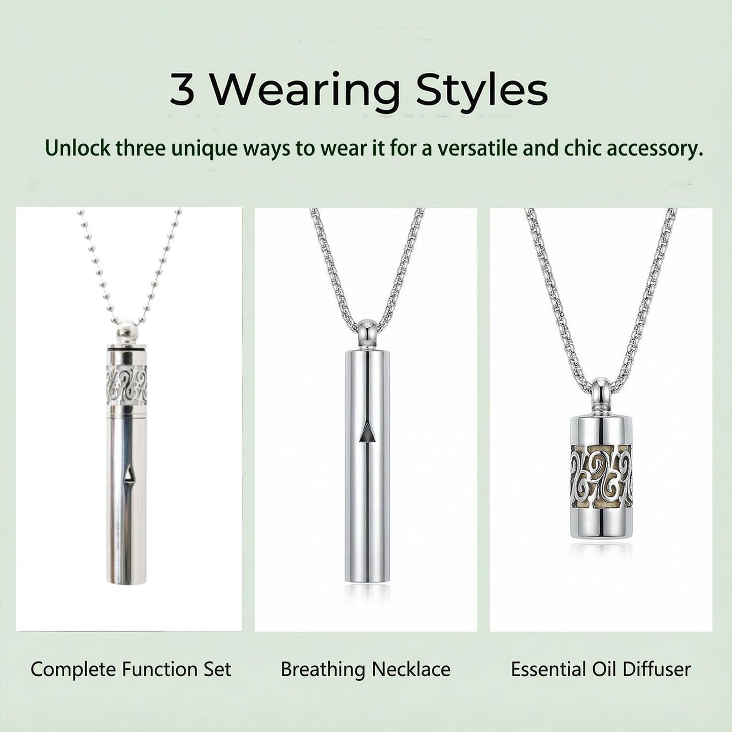 phaxud Stainless Steel Mindfulness Breathing Necklace for Anxiety Original Upgrades Multifunctional Breathlink with Essential Oil Diffuser Multifunctional Jewelry (H)
