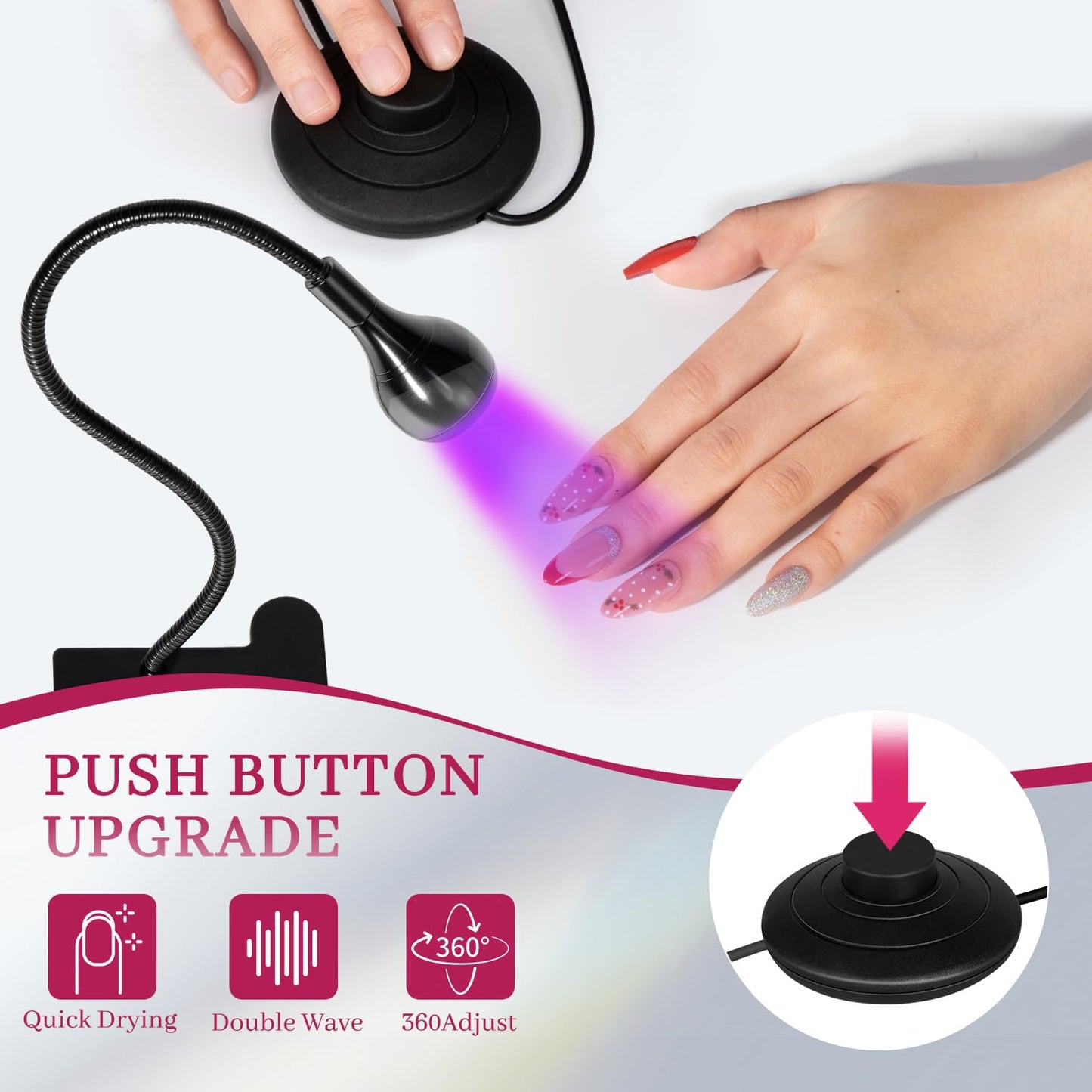 krofaue Duck Nail Tips - U V LED Nail Lamp with Gooseneck and Clamp Manicure Salon DIY at Home Black