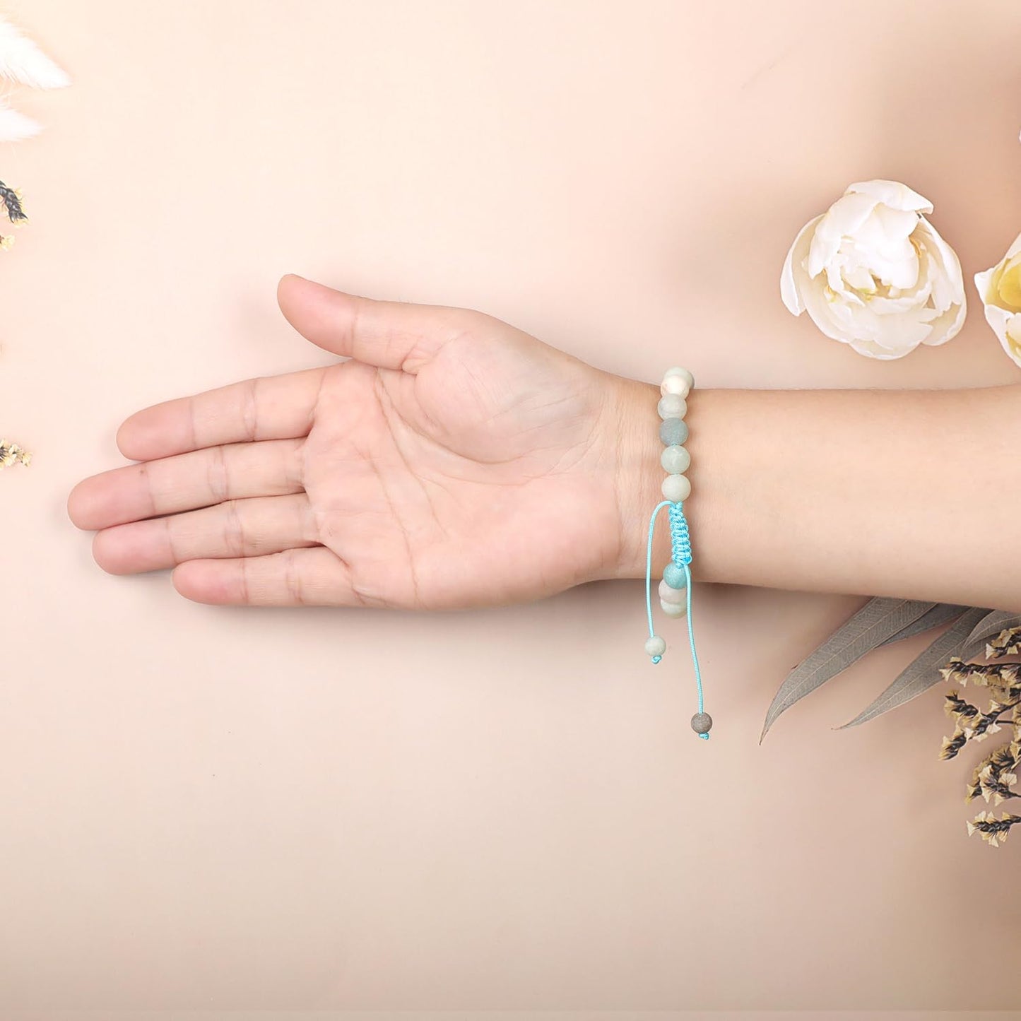 AD Beads Natural 8mm Gemstone Bracelets Healing Power Crystal Macrame Adjustable 7-9 Inch (Matte Multicolor Amazonite)