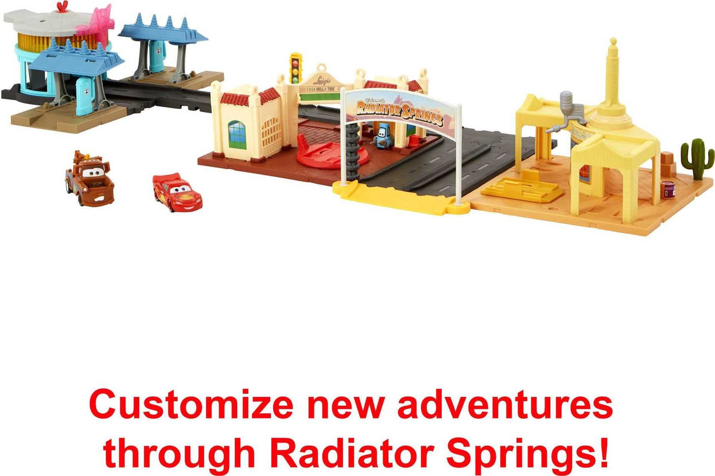 Mattel Disney and Pixar Cars On The Road Playset with 2 Toy Vehicles & Light-Up Countdown, Includes Lightning McQueen & Mater Truck