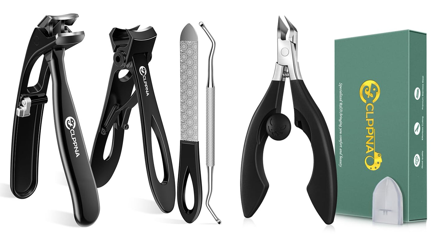 Toenail Clippers for Thick Toenails for Seniors, Angled Head Large Toe Nail Clippers Set, Heavy Duty Ingrown Toenail Clippers with Long Handle, Wide Jaw Fingernail Clippers