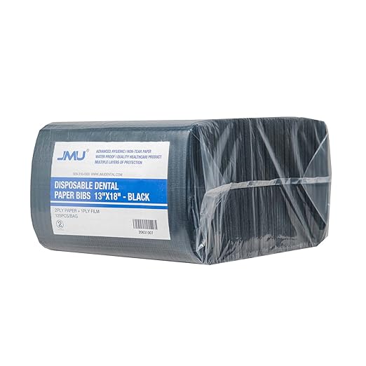 JMU 125 Pack Dental Bibs, Black Dental Bibs Disposable 2-Ply Paper 1-Ply Film, 13" x 18" Tattoo Bibs