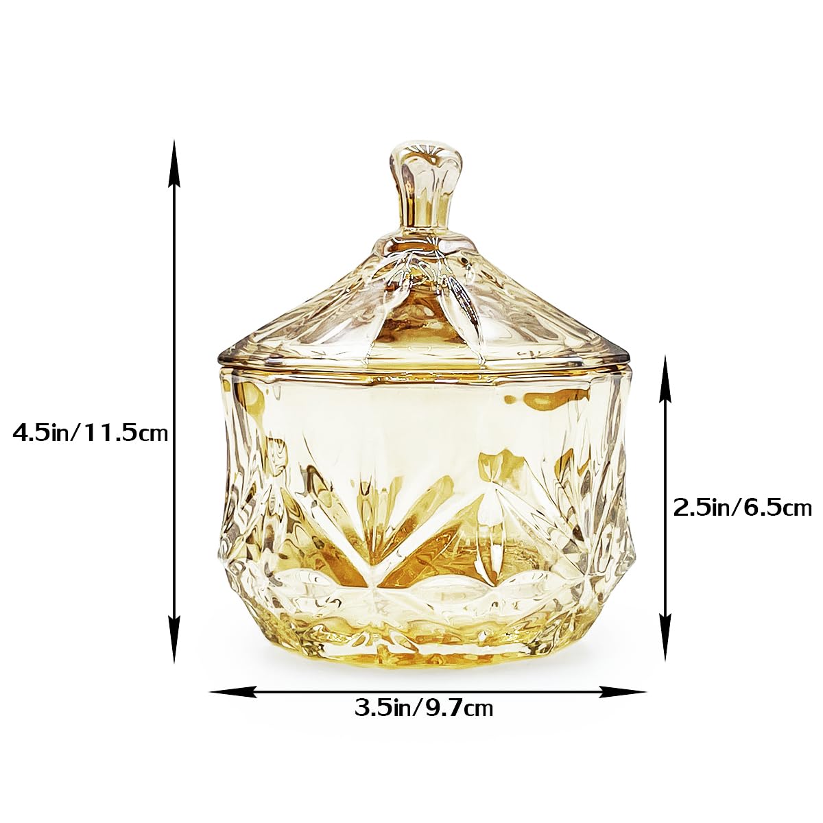 EWEIGEER 8oz Glass Candy Jar with Lid,Small Crystal Fall Candy Dish,Apothecary Jar for Cotton Balls Q Tips Small Accessories Office Bathroom Dining Room Organizer (Amber)