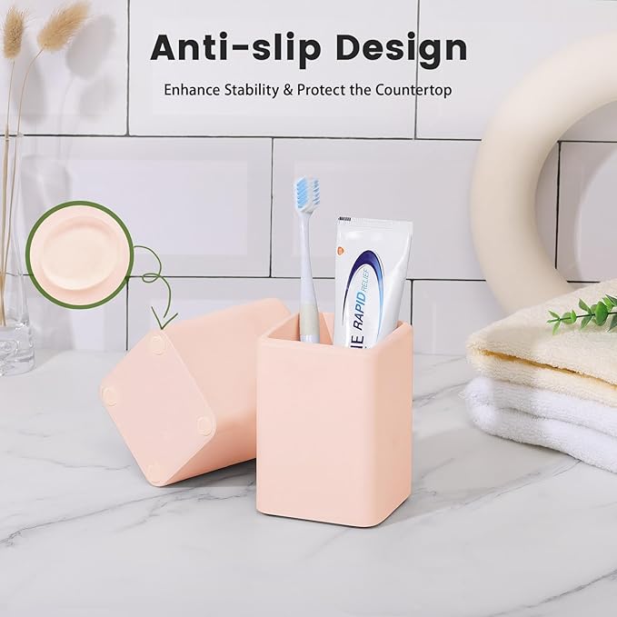 Luxspire Toothbrush Holders, 2 PCS Diatomite Toothbrush Cups, Fast Drying Toothbrush Holders for Bathroom, Toothpaste Holder for Bathroom Countertop, Pink