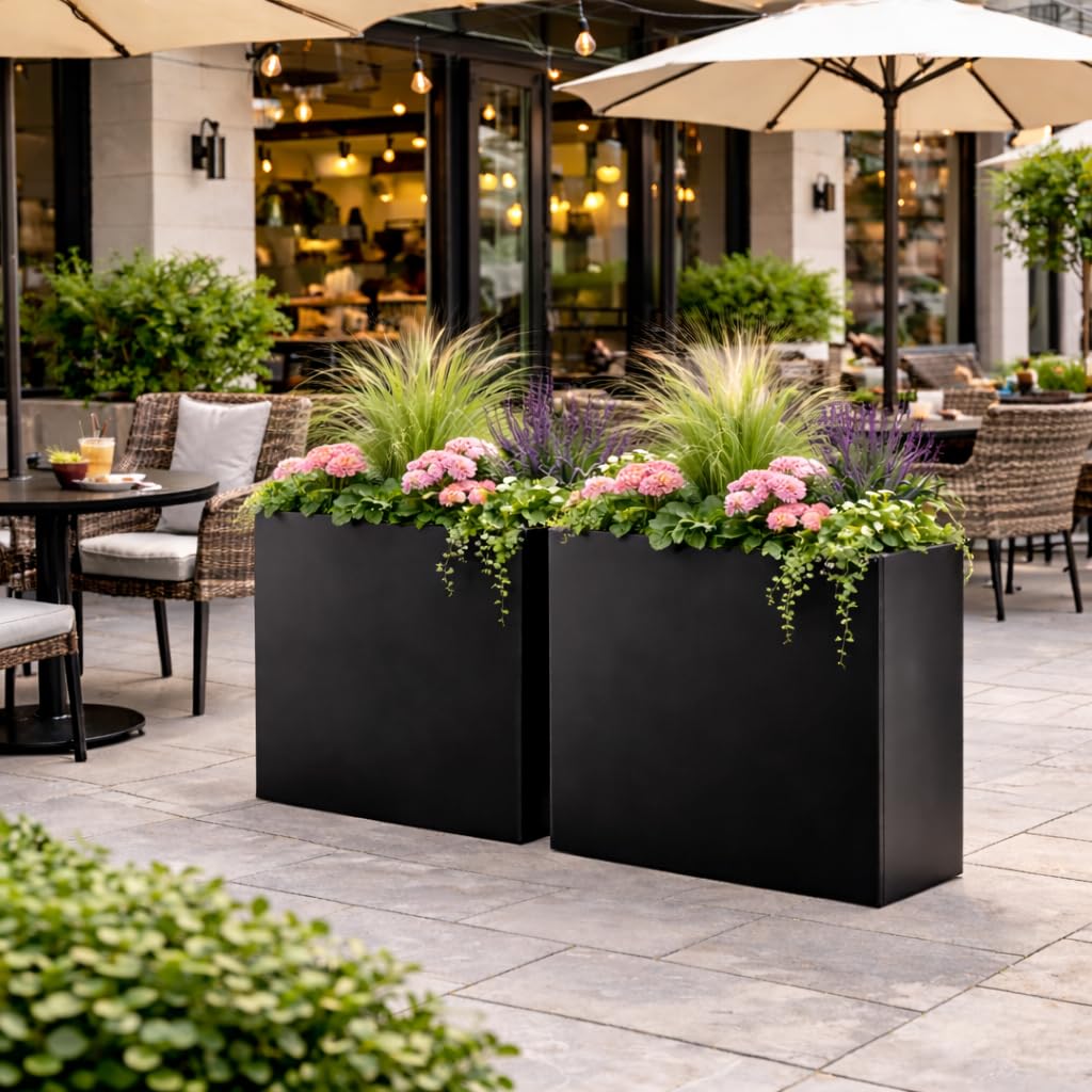Tall Metal Planter for Outdoor Plants,38"Lx13"Wx30"H All-Weather Durable Plant Box,Large Rectangular Planter with Drainage Holes & Removable Shelf,Modern Decor for Tall Small Plants, Trees, Flowers